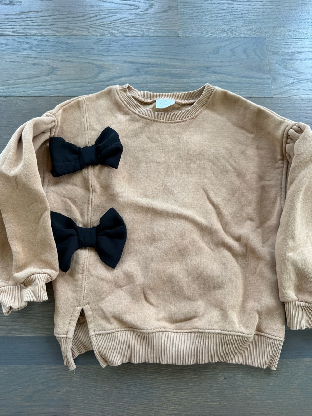 Zara Tan Sweatshirt with Black Bow Accents